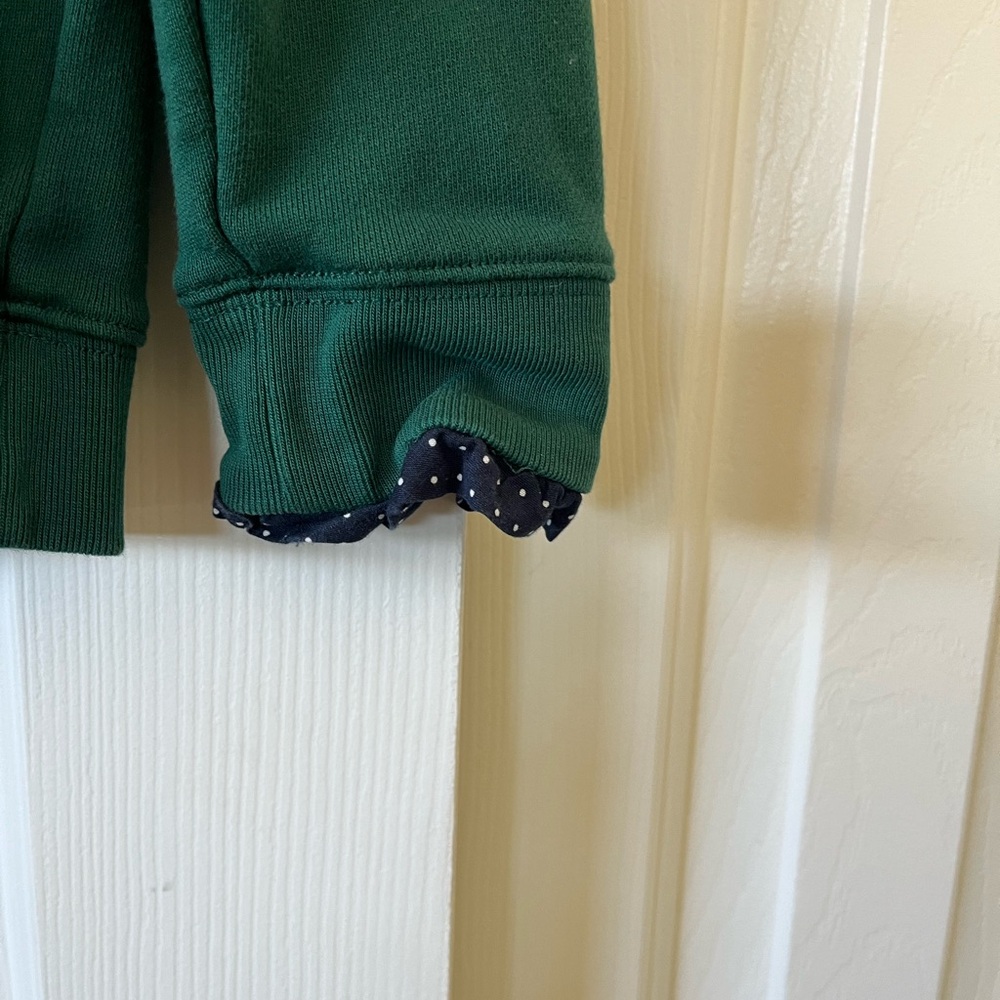 J. Crew Hunter green size S sweatshirt with navy/white polkadot trim - Picture 3 of 9